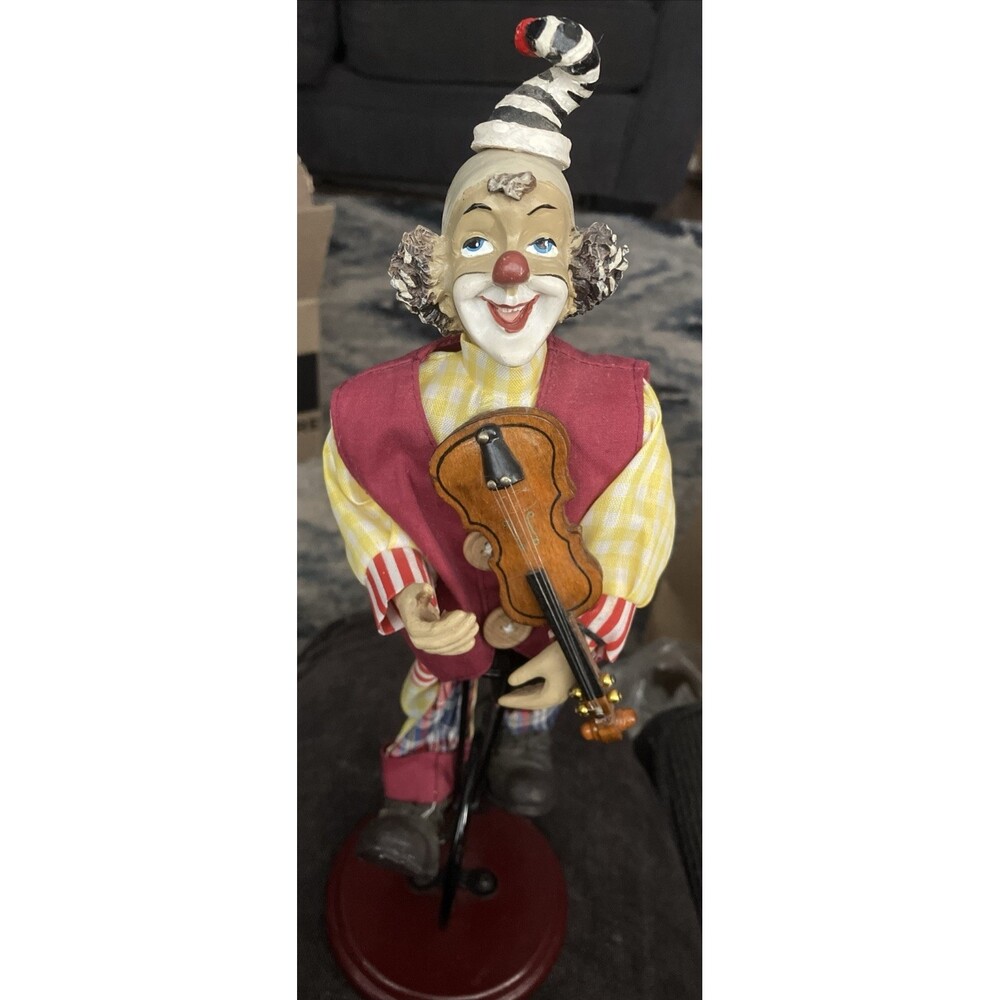 Vintage Circus Clown Figurine with Violin Unicycle Hand-Painted 12" Multicolor